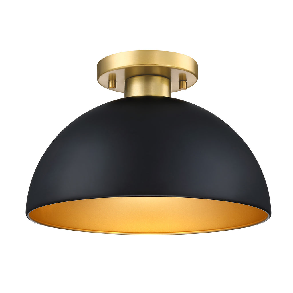 12 in. 1-Light Modern Matte Black Semi-Flush Mount with Metal Shade for Entryways