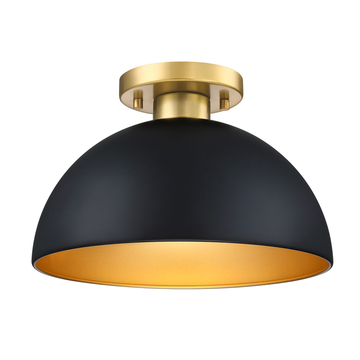 12 in. 1-Light Modern Matte Black Semi-Flush Mount with Metal Shade for Entryways