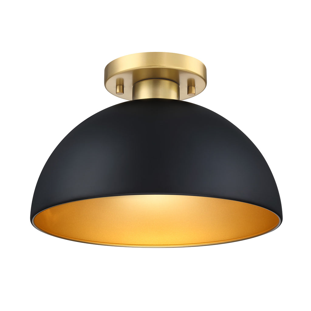 12 in. 1-Light Modern Matte Black Semi-Flush Mount with Metal Shade for Entryways