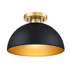 12 in. 1-Light Modern Matte Black Semi-Flush Mount with Metal Shade for Entryways