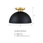 12 in. 1-Light Modern Matte Black Semi-Flush Mount with Metal Shade for Entryways
