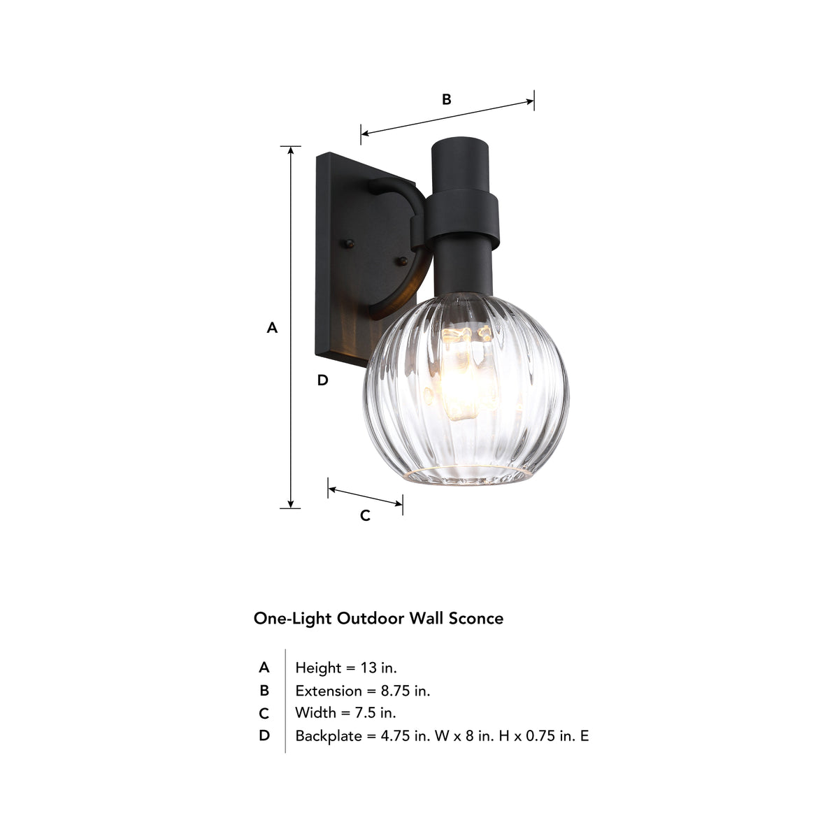 Fernwood 13 in. 1-Light Black Outdoor Hardwired Wall Light Lantern Porch Sconce No Bulbs Included