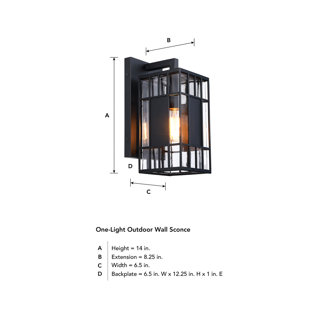Edgehill 14 in. 1-Light Black Outdoor Hardwired Wall Light Lantern Porch Sconce No Bulbs Included