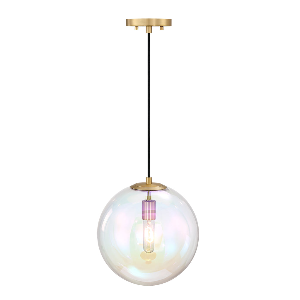 Lena 60-Watt 1-Light Brushed Gold Modern Pendant Light with Clear Iridescent Glass Shade and No Bulbs Included