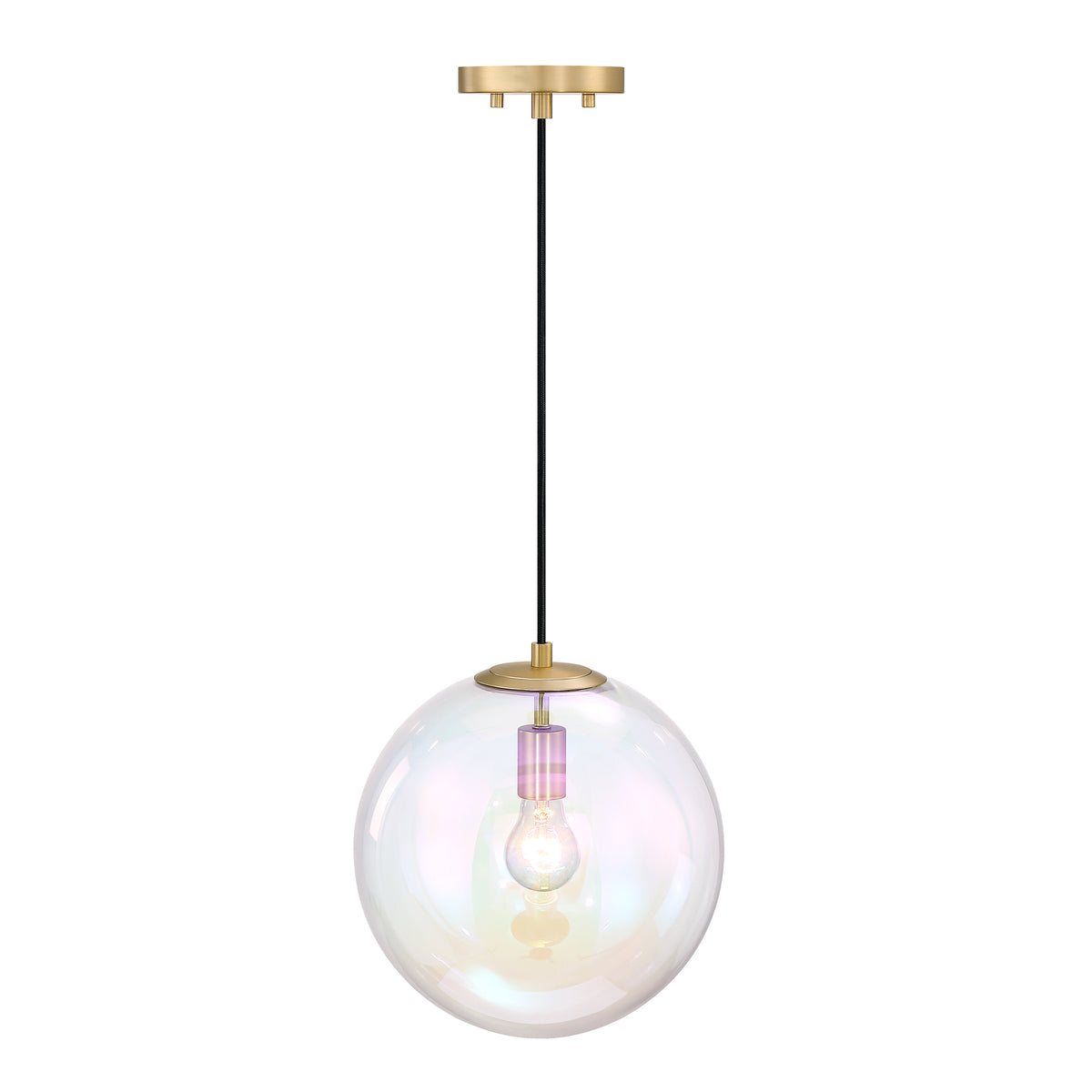 Lena 60-Watt 1-Light Brushed Gold Modern Pendant Light with Clear Iridescent Glass Shade and No Bulbs Included