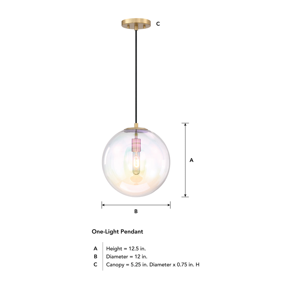 Lena 60-Watt 1-Light Brushed Gold Modern Pendant Light with Clear Iridescent Glass Shade and No Bulbs Included