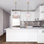 Lena 60-Watt 1-Light Brushed Gold Modern Pendant Light with Clear Iridescent Glass Shade and No Bulbs Included