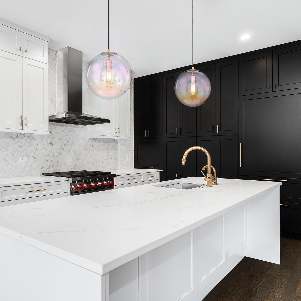 Lena 60-Watt 1-Light Brushed Gold Modern Pendant Light with Clear Iridescent Glass Shade and No Bulbs Included