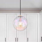Lena 60-Watt 1-Light Brushed Gold Modern Pendant Light with Clear Iridescent Glass Shade and No Bulbs Included