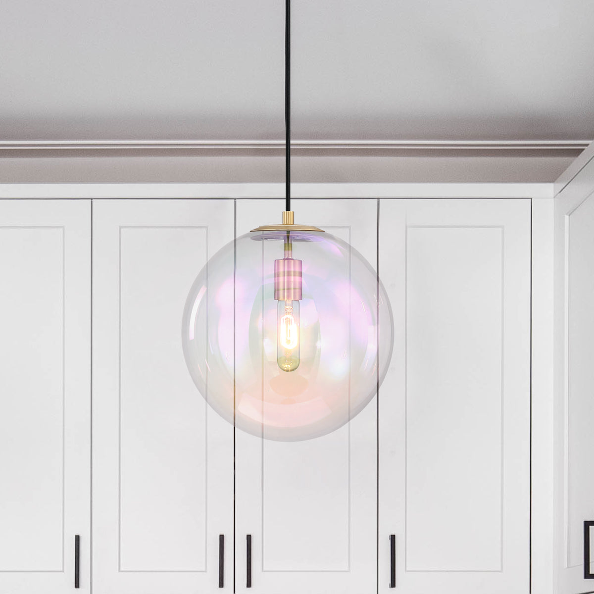 Lena 60-Watt 1-Light Brushed Gold Modern Pendant Light with Clear Iridescent Glass Shade and No Bulbs Included