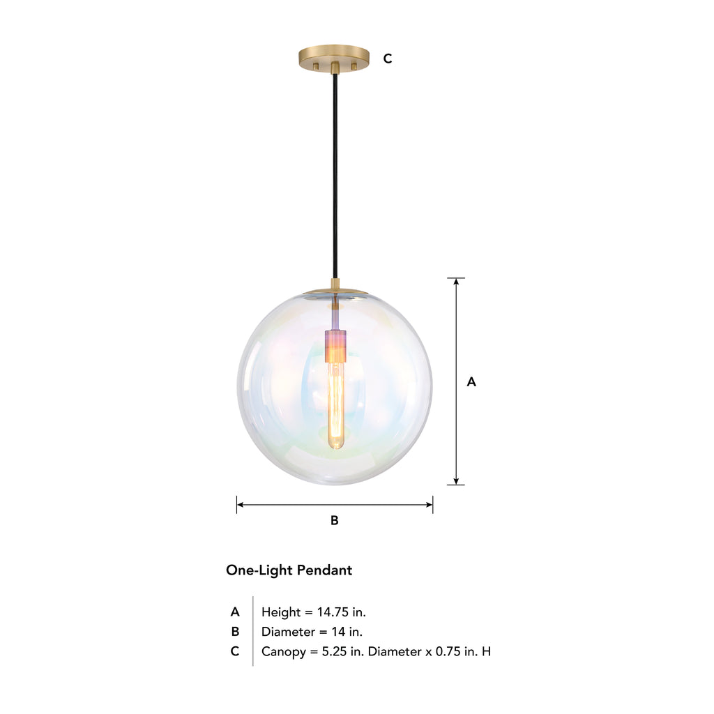Lena 60-Watt 1-Light Brushed Gold Modern Pendant Light with Clear Iridescent Glass Shade and No Bulbs Included