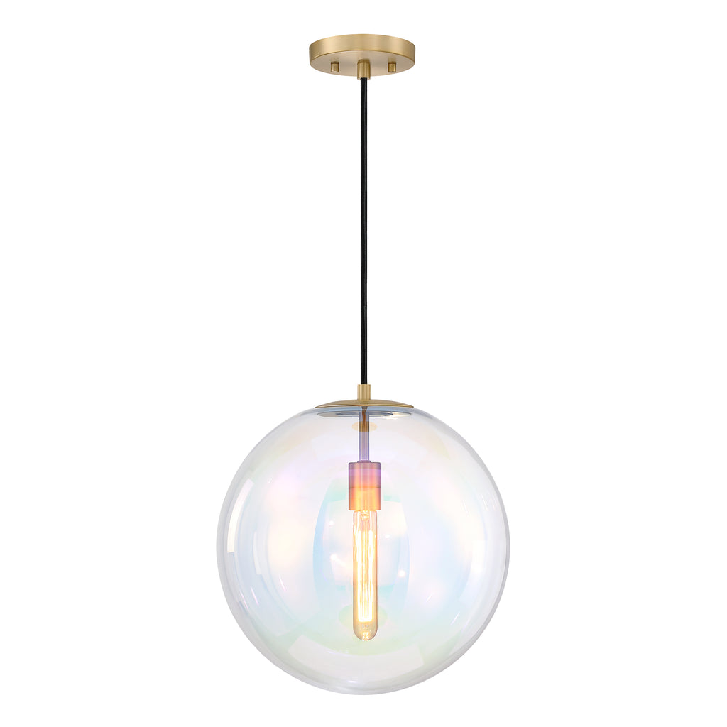 Lena 60-Watt 1-Light Brushed Gold Modern Pendant Light with Clear Iridescent Glass Shade and No Bulbs Included