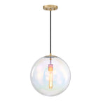 Lena 60-Watt 1-Light Brushed Gold Modern Pendant Light with Clear Iridescent Glass Shade and No Bulbs Included