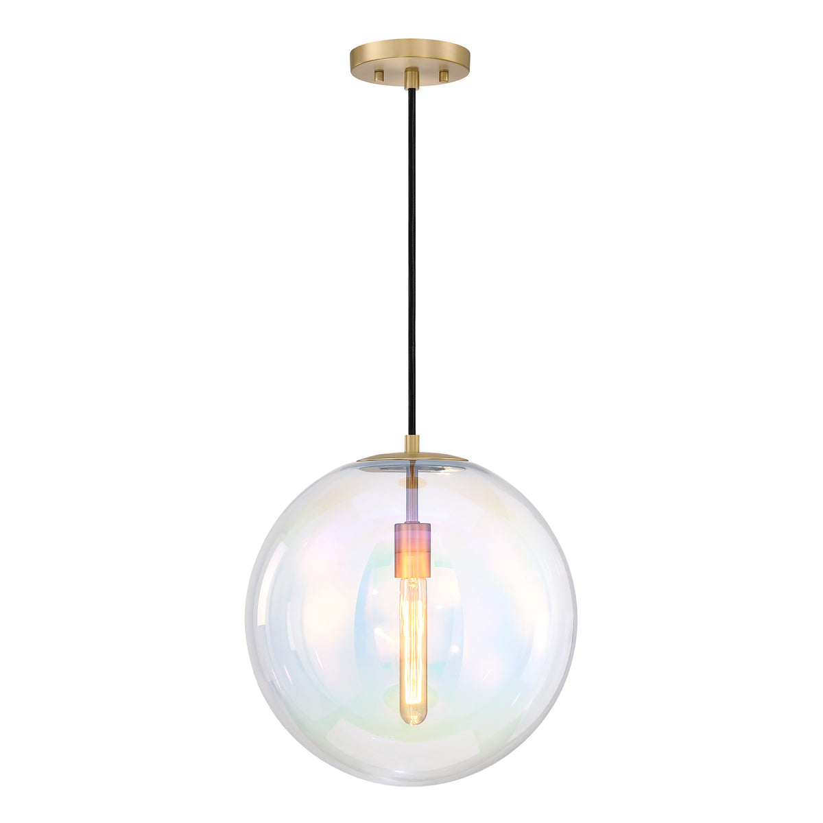 Lena 60-Watt 1-Light Brushed Gold Modern Pendant Light with Clear Iridescent Glass Shade and No Bulbs Included