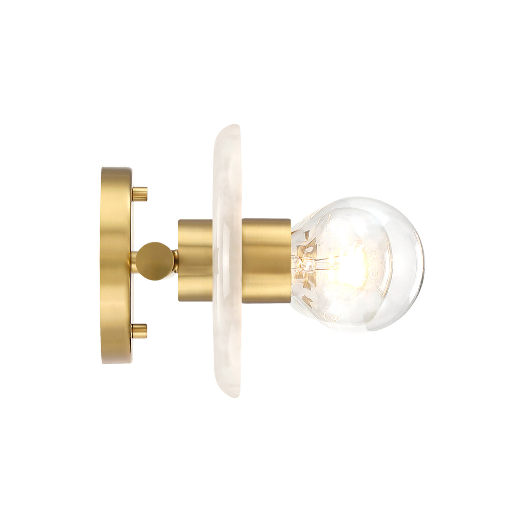 Cumeo 28 in. 3-Light Brushed Gold Transitional Vanity Light with Marble Accents