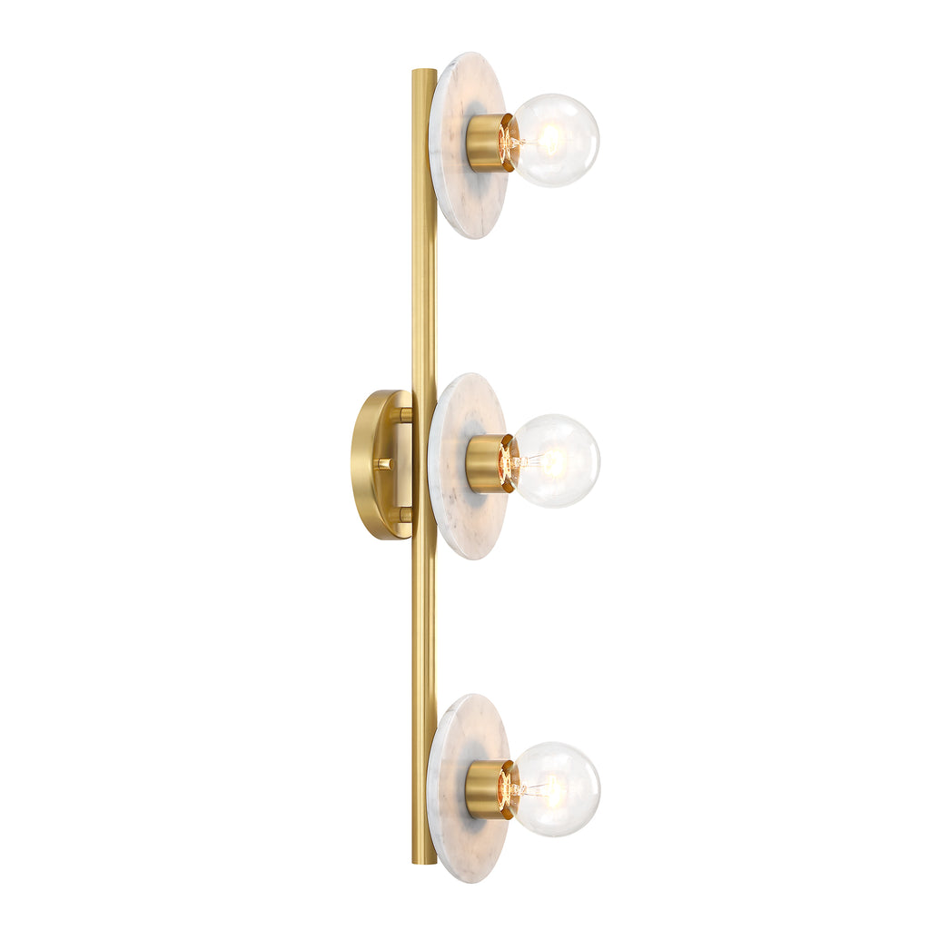 Cumeo 28 in. 3-Light Brushed Gold Transitional Vanity Light with Marble Accents