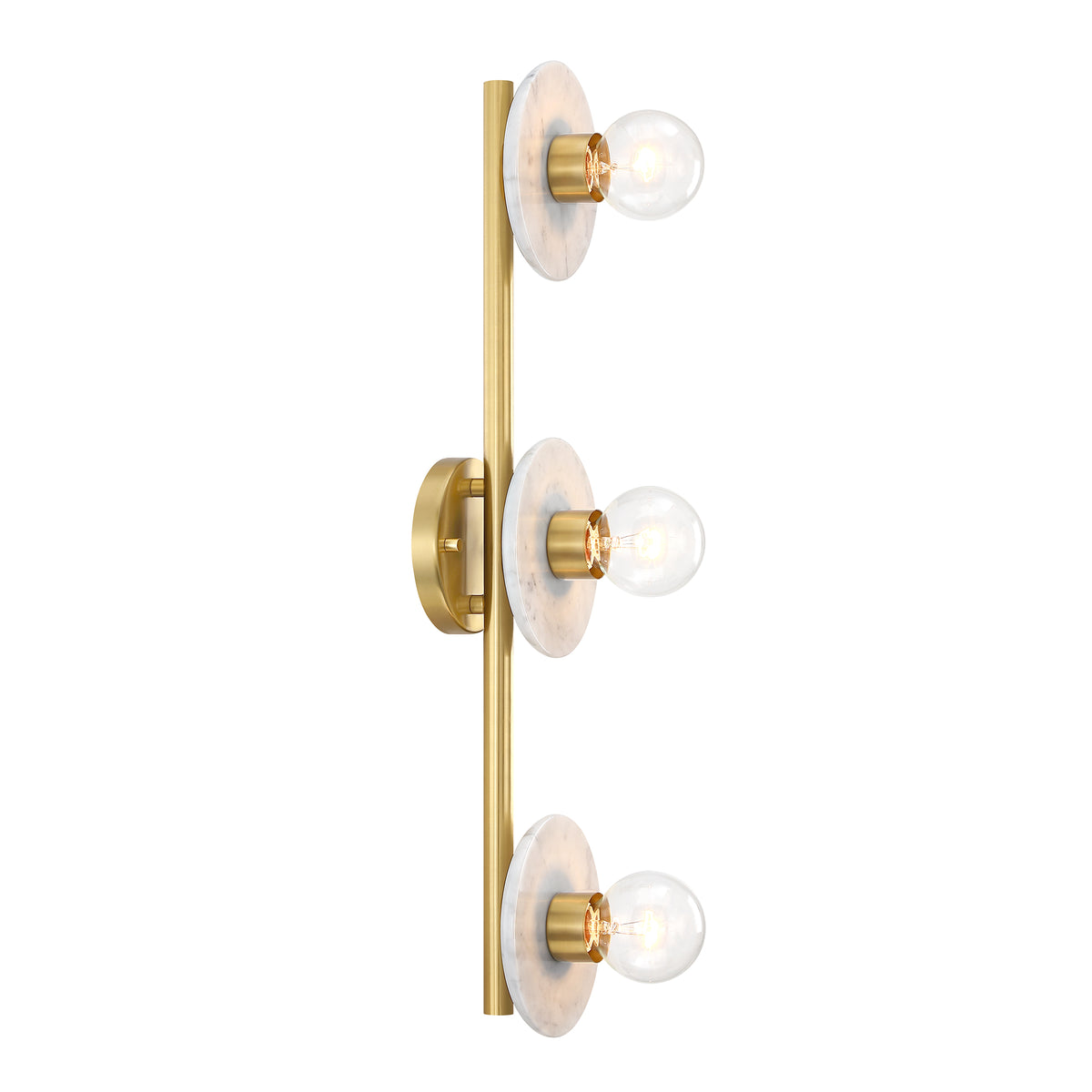 Cumeo 28 in. 3-Light Brushed Gold Transitional Vanity Light with Marble Accents