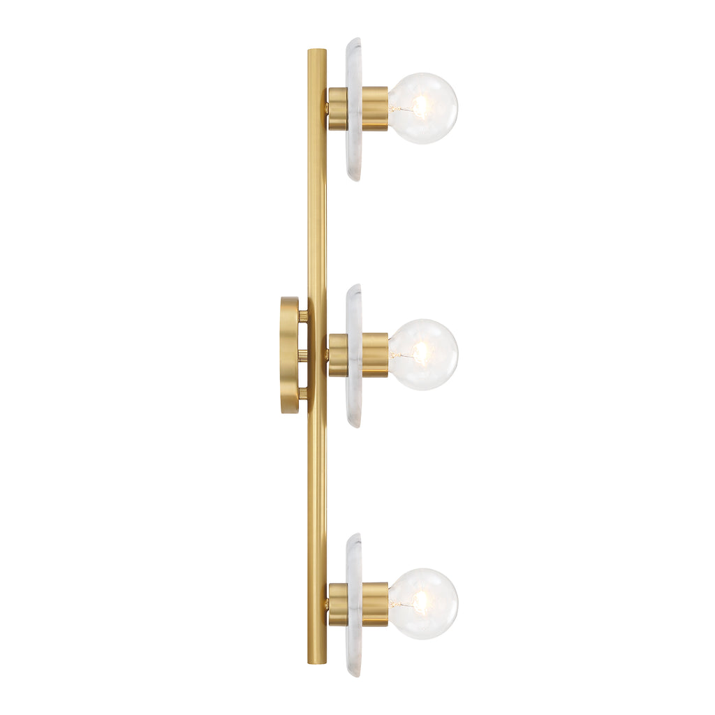 Cumeo 28 in. 3-Light Brushed Gold Transitional Vanity Light with Marble Accents