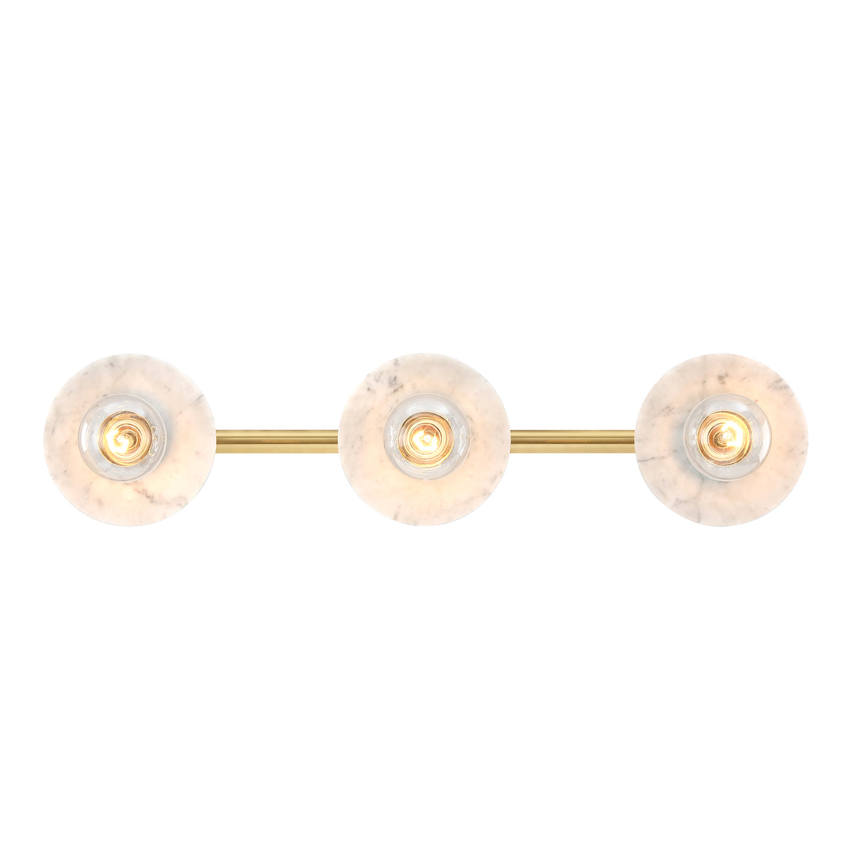 Cumeo 28 in. 3-Light Brushed Gold Transitional Vanity Light with Marble Accents