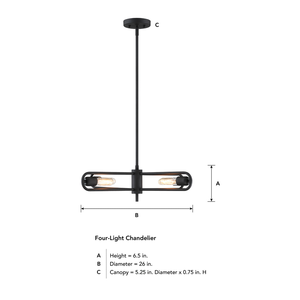Lumi 60-Watt 4-Light Black Modern Cage Chandelier Convertible Semi Flush Mount for Living Rooms