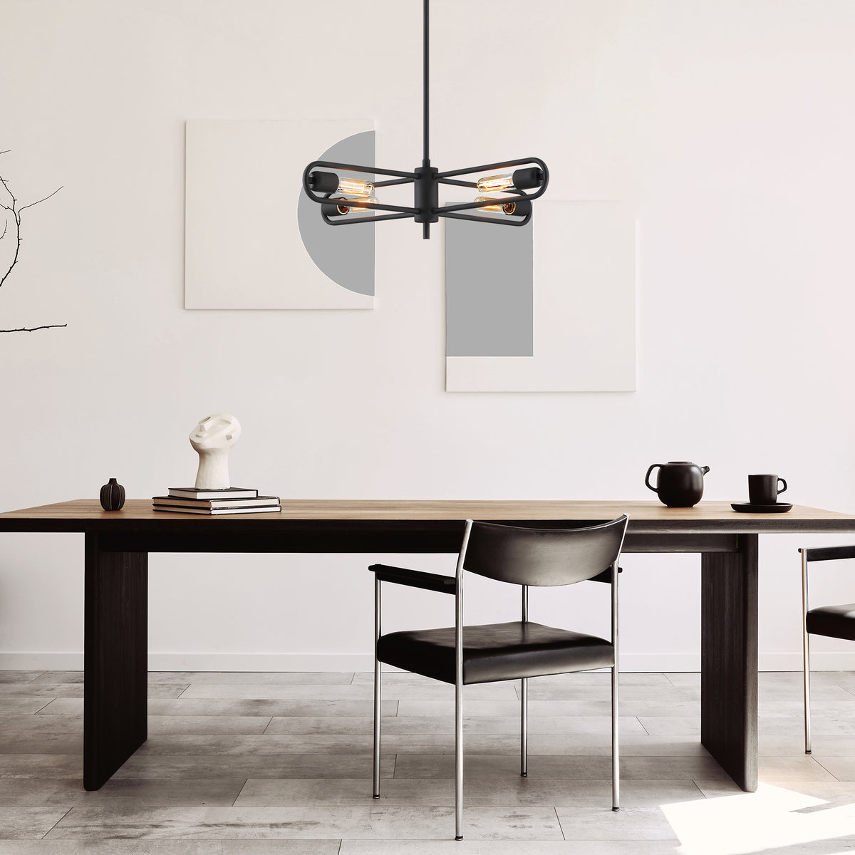 Lumi 60-Watt 4-Light Black Modern Cage Chandelier Convertible Semi Flush Mount for Living Rooms