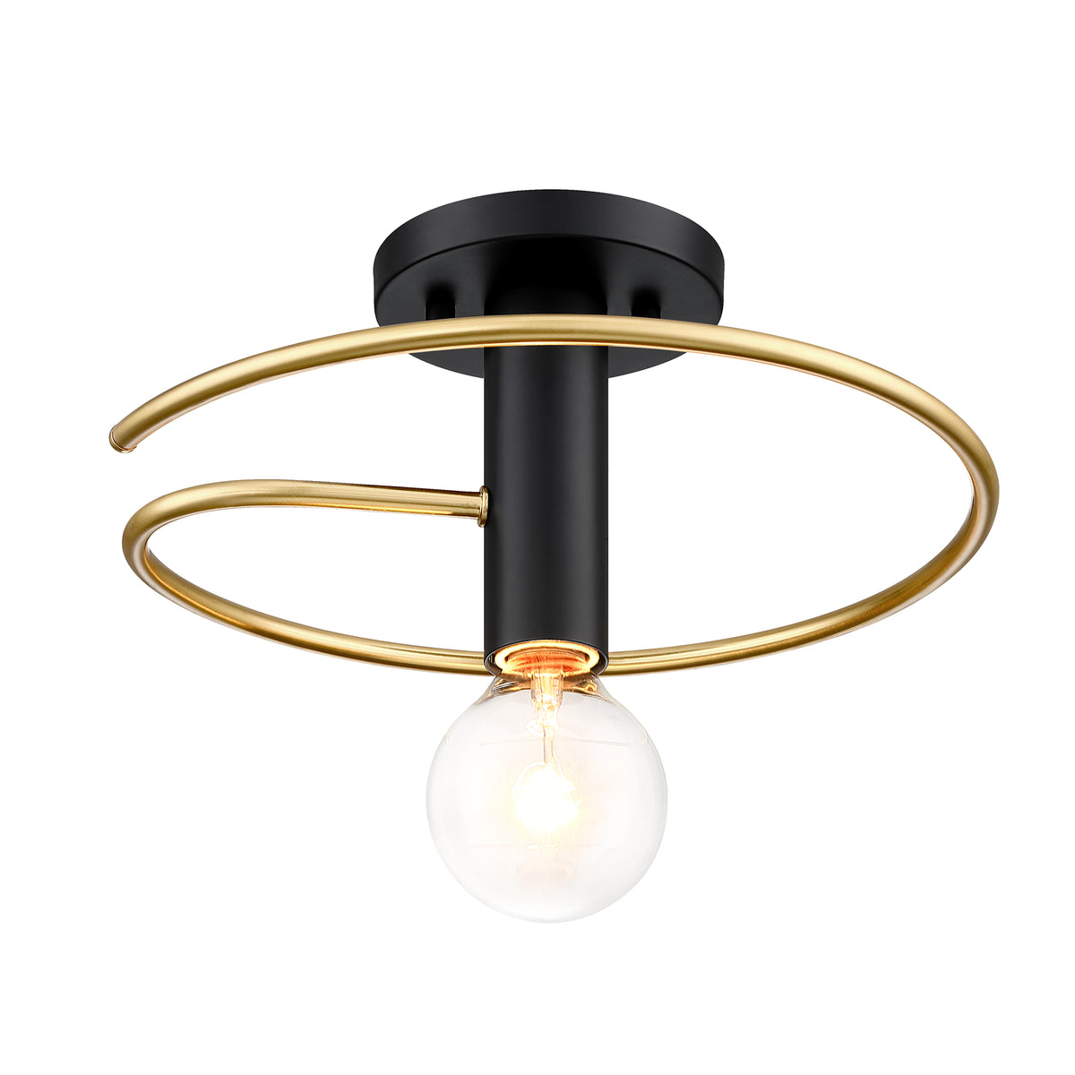 Stella 12 in. 1-Light Matte Black Modern Entryway Semi-Flush Mount with No Bulb Included