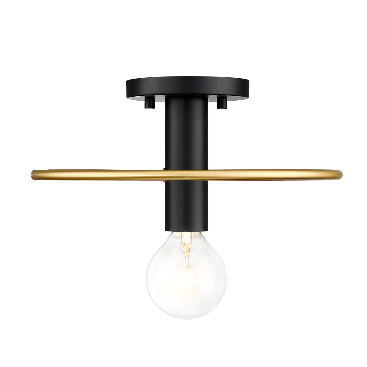 Stella 12 in. 1-Light Matte Black Modern Entryway Semi-Flush Mount with No Bulb Included