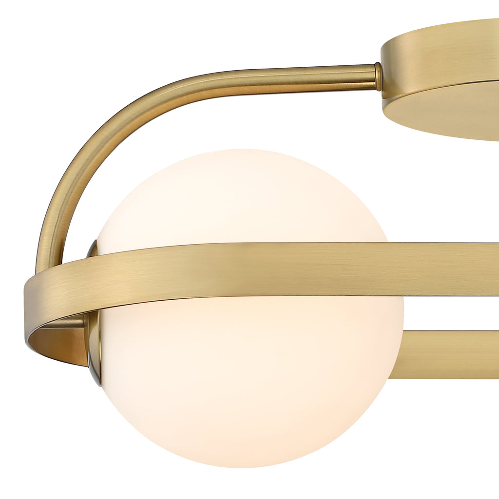 Utopia 19 in. 2-Light Brushed Gold Modern Entryway Semi-Flush Mount with Etched Glass Shades
