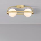 Utopia 19 in. 2-Light Brushed Gold Modern Entryway Semi-Flush Mount with Etched Glass Shades