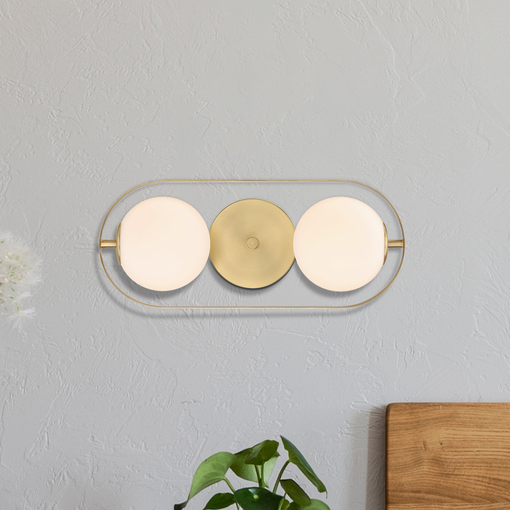 Utopia 19 in. 2-Light Brushed Gold Modern Entryway Semi-Flush Mount with Etched Glass Shades