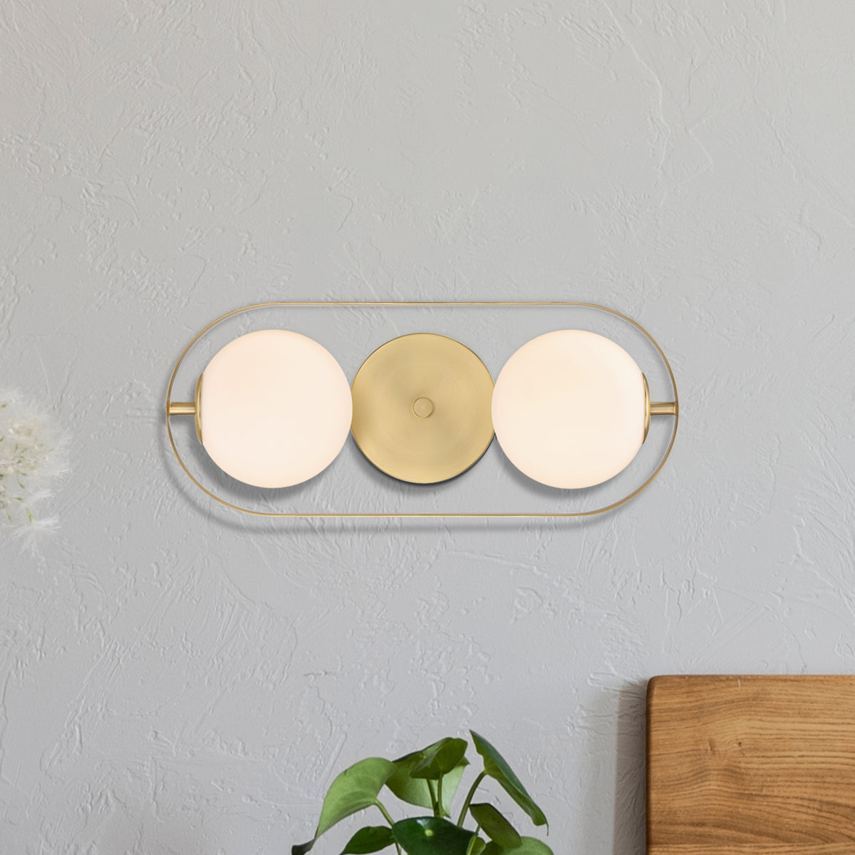 Utopia 19 in. 2-Light Brushed Gold Modern Entryway Semi-Flush Mount with Etched Glass Shades