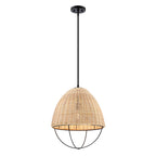 Hinai 60-Watt 1-Light Matte Black Coastal Pendant Light with Cage and Natural Wicker Shade