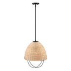 Hinai 60-Watt 1-Light Matte Black Coastal Pendant Light with Cage and Natural Wicker Shade