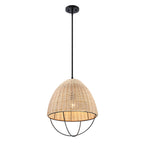 Hinai 60-Watt 1-Light Matte Black Coastal Pendant Light with Cage and Natural Wicker Shade