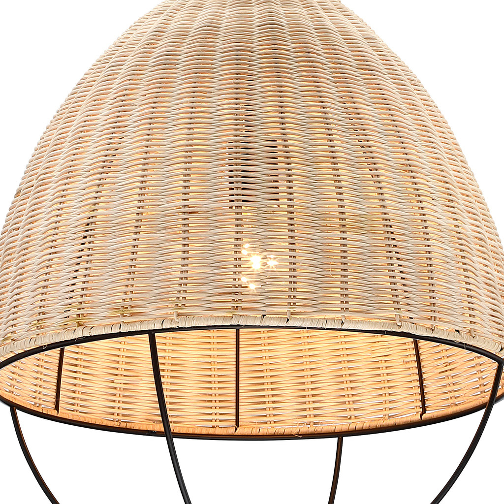 Hinai 60-Watt 1-Light Matte Black Coastal Pendant Light with Cage and Natural Wicker Shade