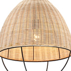 Hinai 60-Watt 1-Light Matte Black Coastal Pendant Light with Cage and Natural Wicker Shade