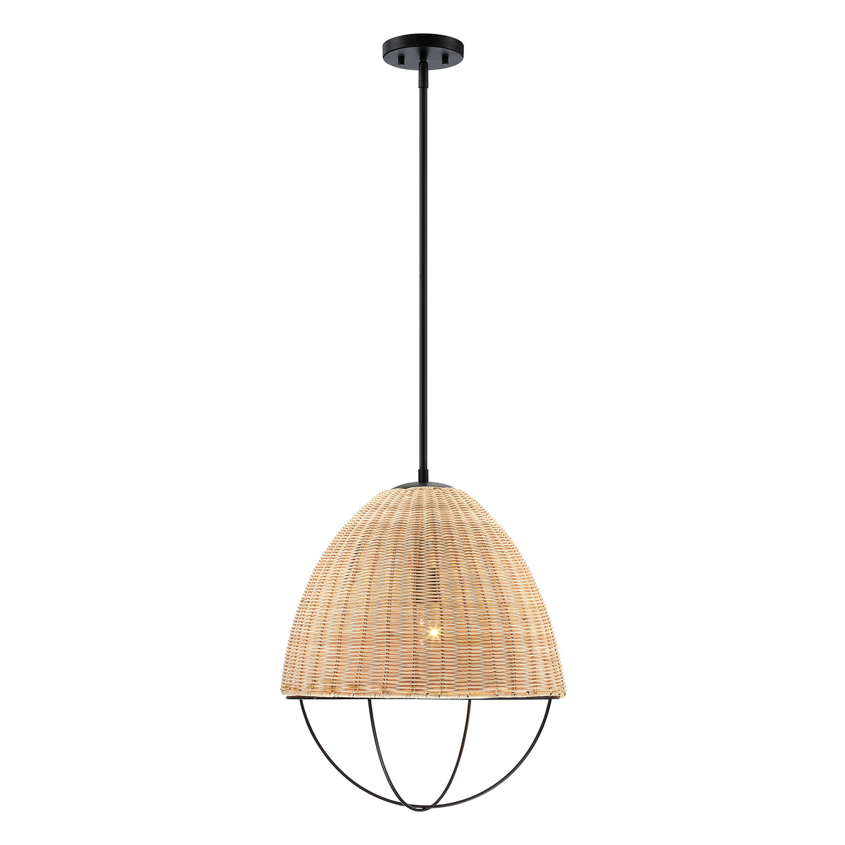 Hinai 60-Watt 1-Light Matte Black Coastal Pendant Light with Cage and Natural Wicker Shade