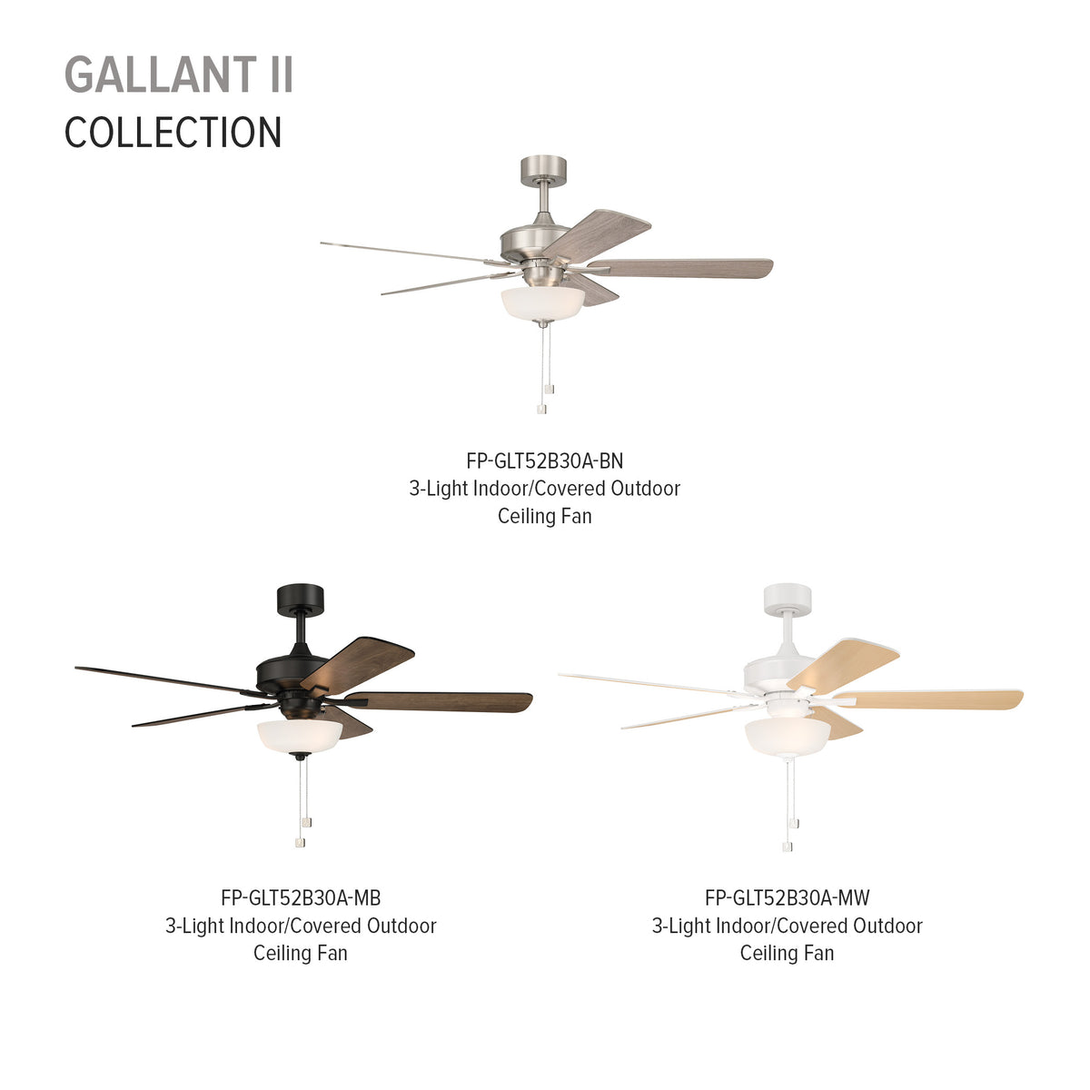 Gallant II 52 in. Indoor/Covered Outdoor Transitional Ceiling Fan with (3) 3000K LED Bulbs Included