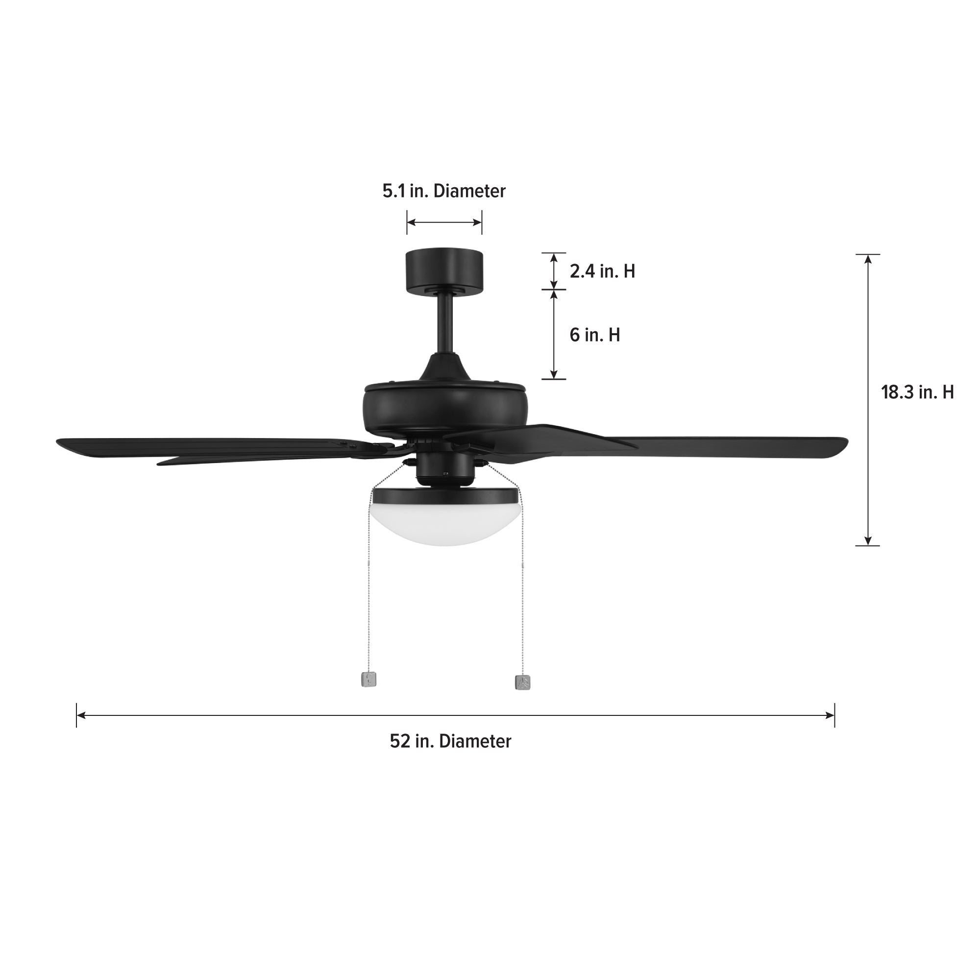 Outllant 52 in. Outdoor Transitional Ceiling Fan with Included 3000K LED Bulbs, Pull Chain Control