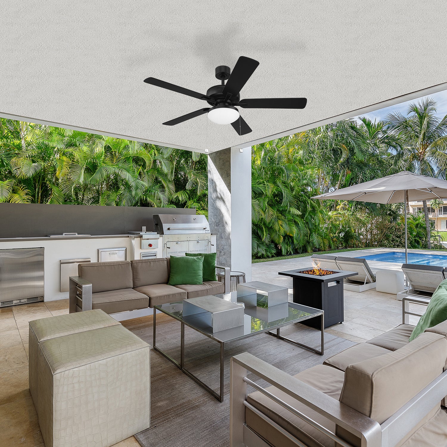 Outllant 52 in. Outdoor Transitional Ceiling Fan with Included 3000K LED Bulbs, Pull Chain Control