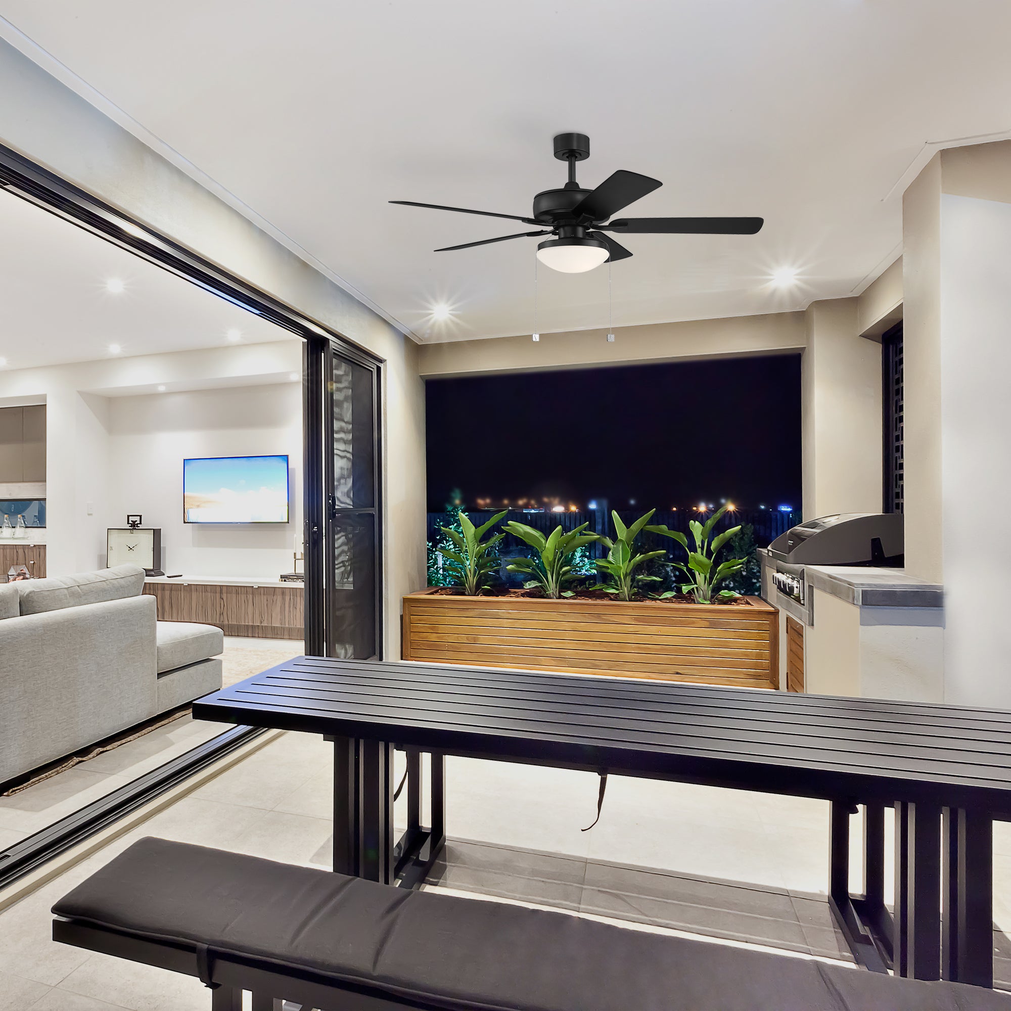 Outllant 52 in. Outdoor Transitional Ceiling Fan with Included 3000K LED Bulbs, Pull Chain Control