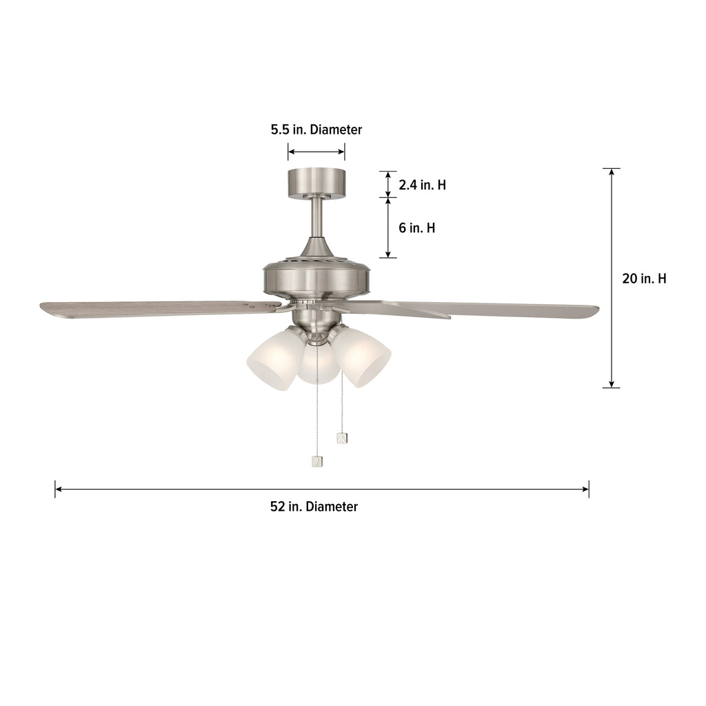 Stellant II 52 in. Indoor/Covered Outdoor Traditional Ceiling Fan with (3) 3000K LED Bulbs Included
