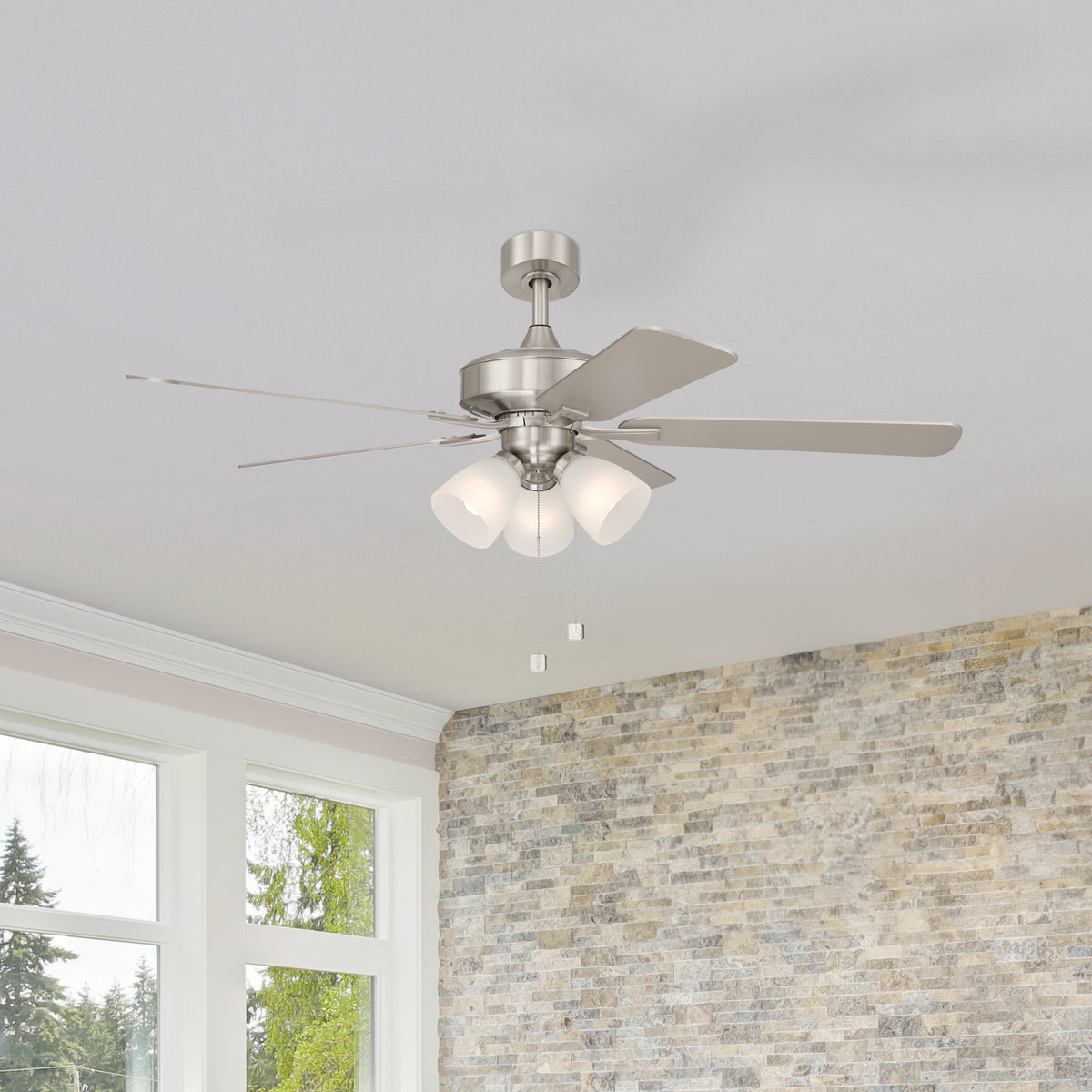 Stellant II 52 in. Indoor/Covered Outdoor Traditional Ceiling Fan with (3) 3000K LED Bulbs Included