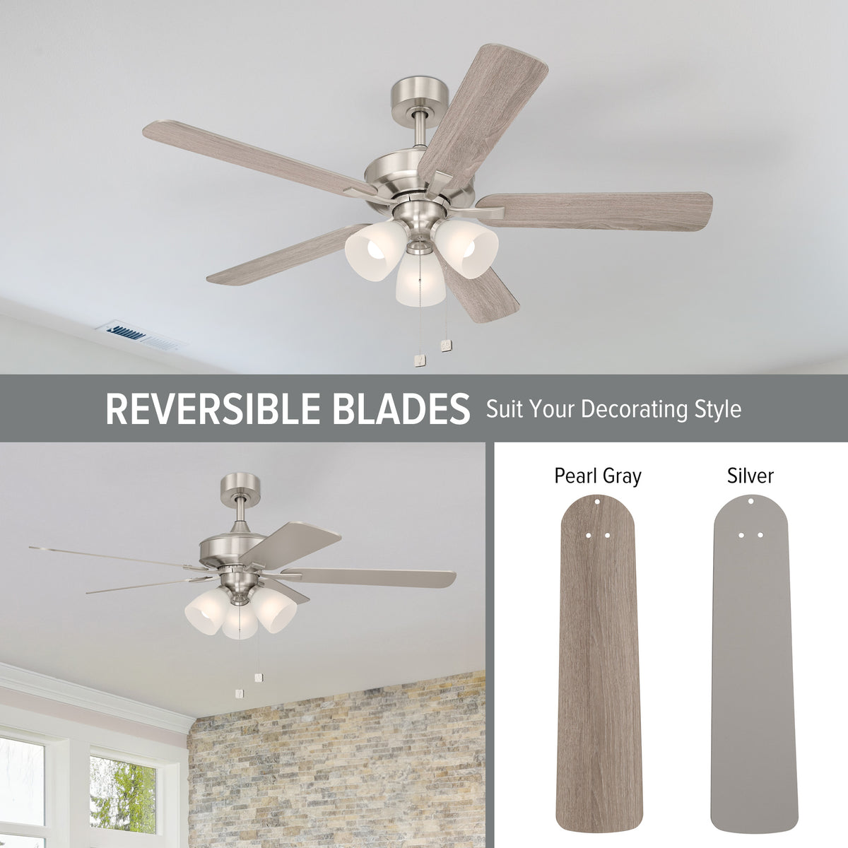 Stellant II 52 in. Indoor/Covered Outdoor Traditional Ceiling Fan with (3) 3000K LED Bulbs Included