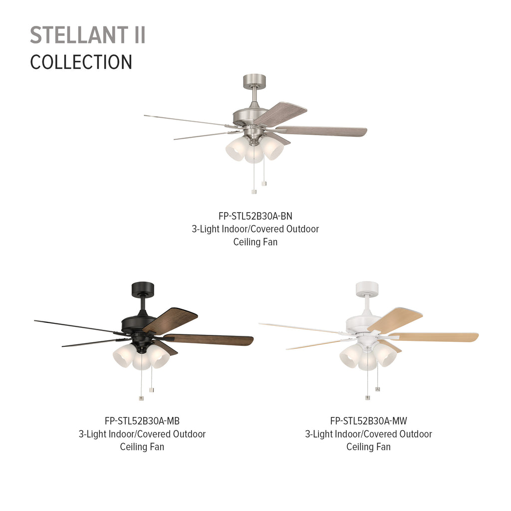 Stellant II 52 in. Indoor/Covered Outdoor Traditional Ceiling Fan with (3) 3000K LED Bulbs Included