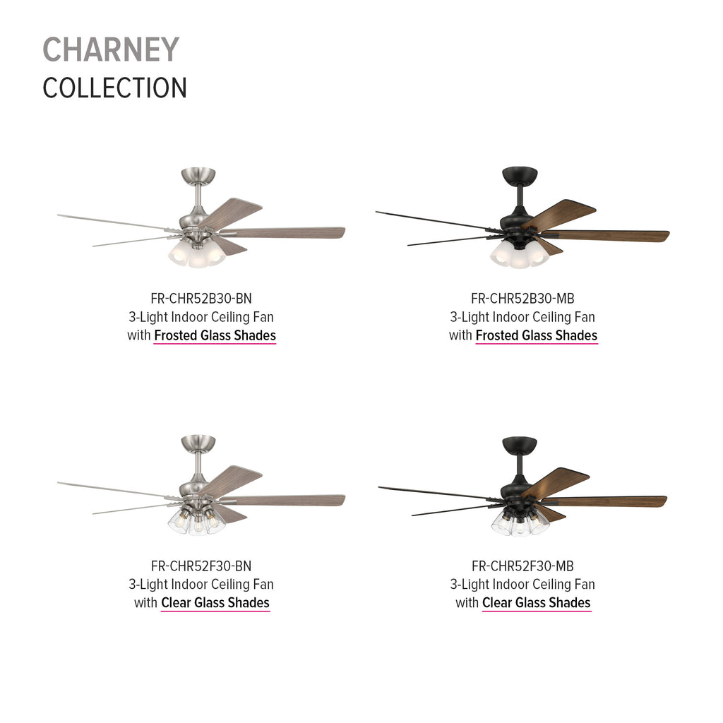 Charney 52 in. Indoor Traditional Ceiling Fan with (3) 3000K LED Bulbs, Remote Included