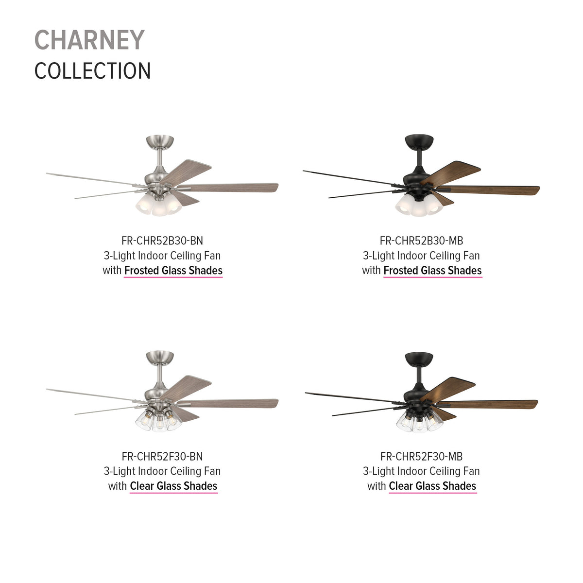 Charney 52 in. Indoor Traditional Ceiling Fan with (3) 3000K LED Bulbs, Remote Included
