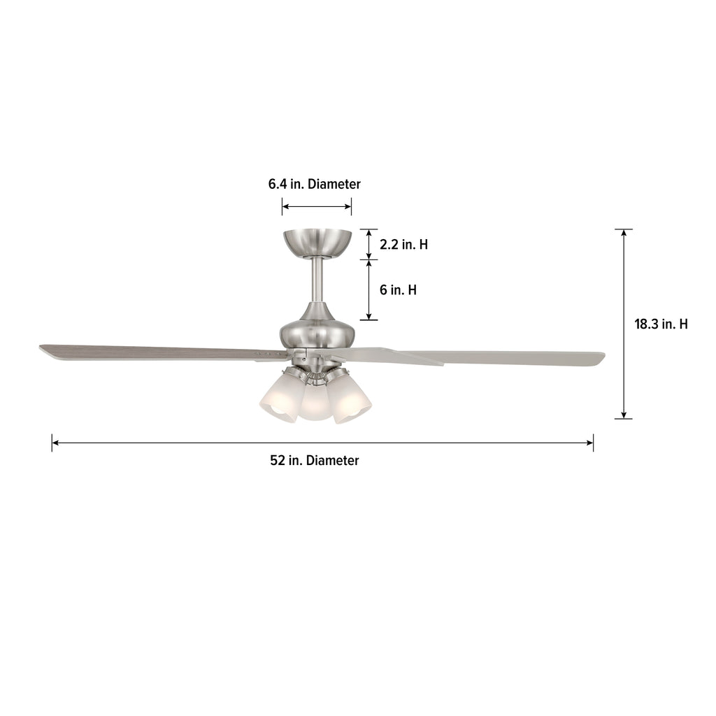 Charney 52 in. Indoor Traditional Ceiling Fan with (3) 3000K LED Bulbs, Remote Included