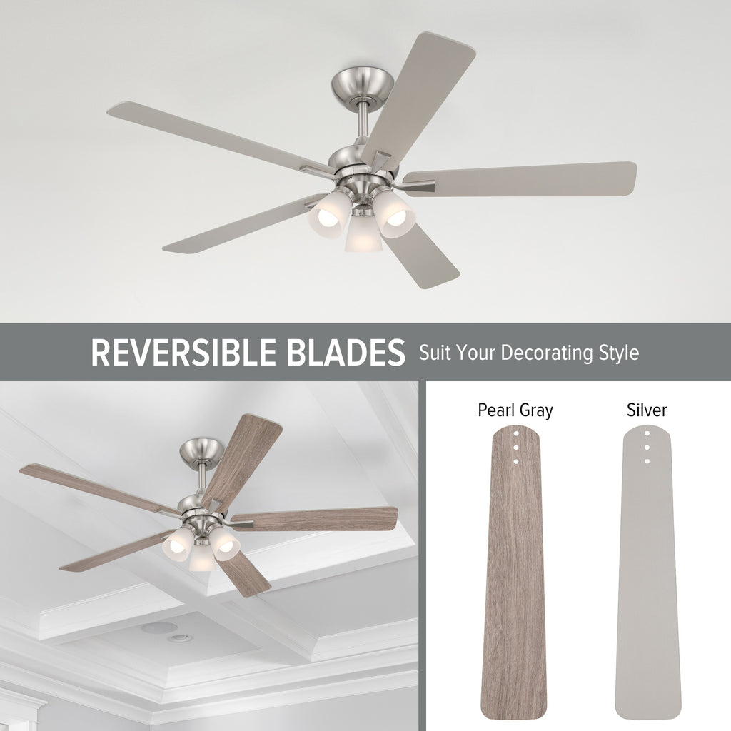 Charney 52 in. Indoor Traditional Ceiling Fan with (3) 3000K LED Bulbs, Remote Included
