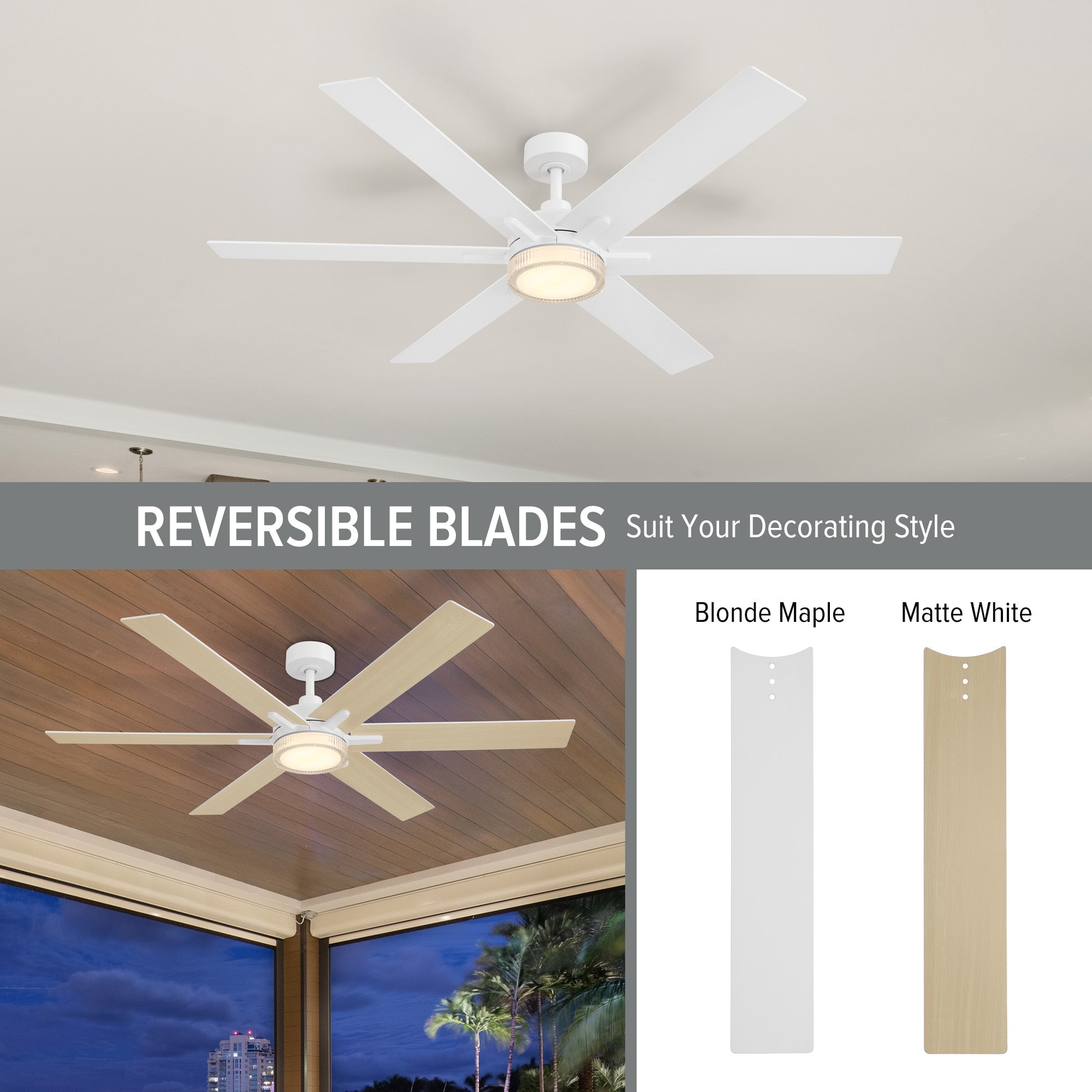 Chillion 60 in. Indoor/Covered Outdoor LED Ceiling Fan with 5 CCT and 7 RGB Selections, Remote Included